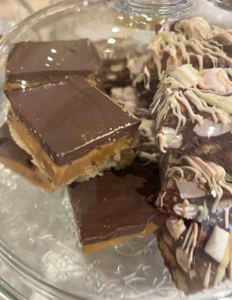 Homemade caramel shortcake and rocky road traybakes